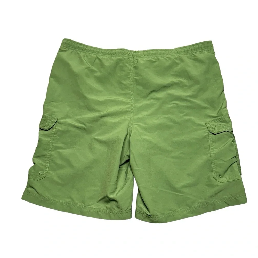 L.L.‎ Bean Suplex Nylon Cargo Swim Trunks Mens Medium Elastic Waist Green Beach - Picture 2 of 16